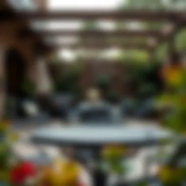 Durable Metal Table Highlighted in an Outdoor Patio Durable metal table highlighted in an outdoor patio