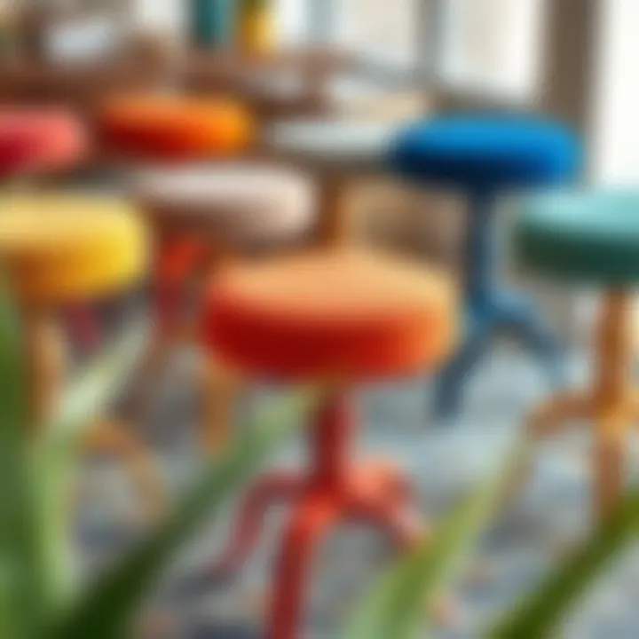 Vibrant Upholstered Stools for a Lively Atmosphere A collection of colorful upholstered table stools