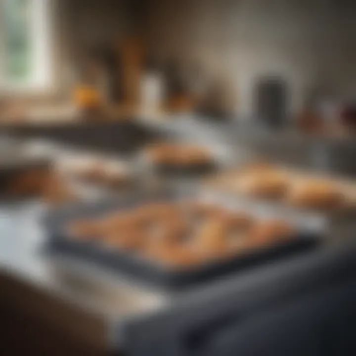 Anodized baking sheet in use with a delicious dish