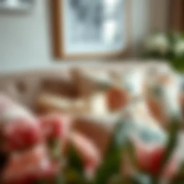 Artful Arrangement of Floral Pillows Artfully arranged floral pillows on a cozy couch
