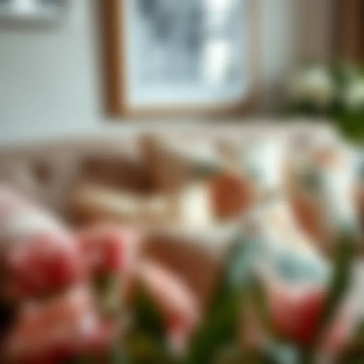 Artful Arrangement of Floral Pillows Artfully arranged floral pillows on a cozy couch