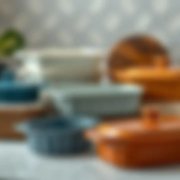 Different materials used for 13x9 baking dishes displayed creatively