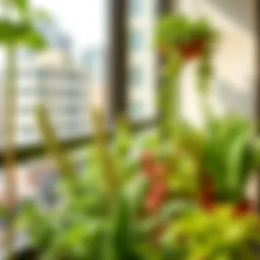 Close-up of healthy herbs thriving in a balcony setting