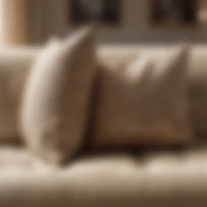 Close-up of fabric textures used in beige couch covers showcasing material options