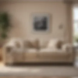 A beautifully styled beige couch cover on a three-seater sofa in a modern living room