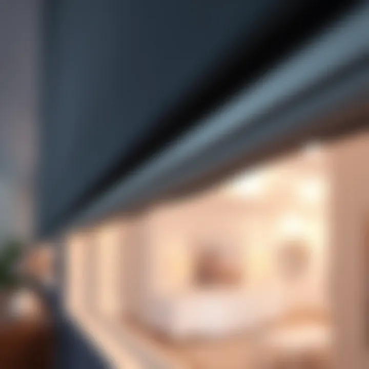 Close-up view of side tracks on roller blinds