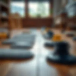 Various types of carpet slip stoppers displayed on a wooden floor.