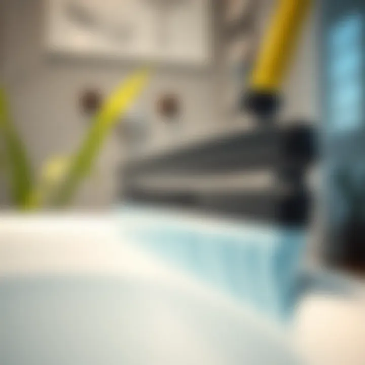 Close-up of a rubber squeegee in action