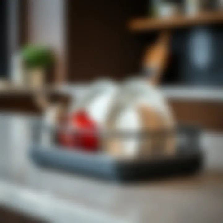 Close-up of a collapsible dish drainer showcasing innovative design features