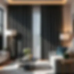 Luxurious textured fabric of blackout curtains in a modern living room setting