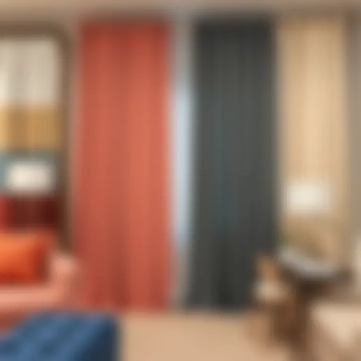 Variety of color options for stylish blackout curtains displayed in a showroom