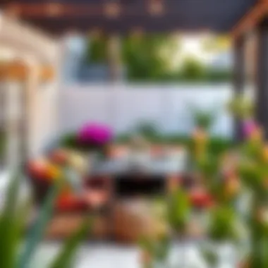Stylish outdoor design showcasing a patio set with vibrant cushions
