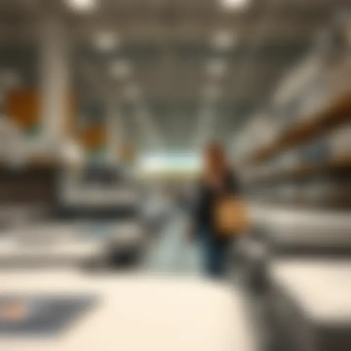 In-Store Shopping for Mattresses A shopper browsing through a mattress store