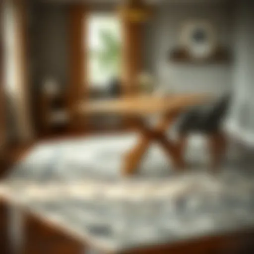 Luxurious dining room rug complementing a wooden table