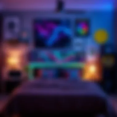 Colorful decor showcasing a gaming-themed wall art setup