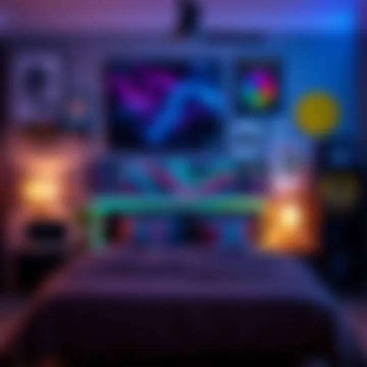 Colorful decor showcasing a gaming-themed wall art setup