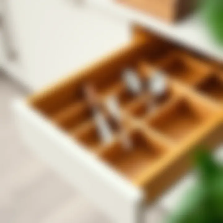 Stylish bamboo cutlery divider showcasing multiple compartments