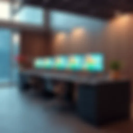 Modern long desk design accommodating multiple computer setups