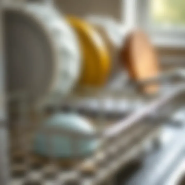 Close-up of practical features in a dish drying rack