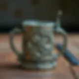 A vintage double handle beer mug showcasing intricate craftsmanship.