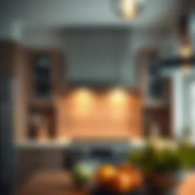 Interior view of kitchen featuring ductless range hood in use