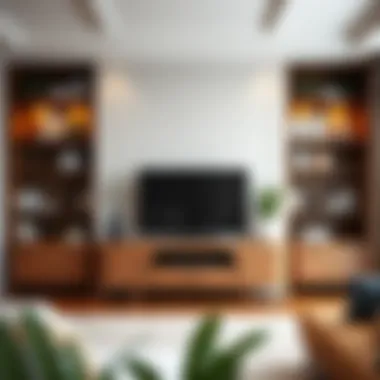 Elegant arrangement of a 65 inch TV stand with bookshelves enhancing space layout