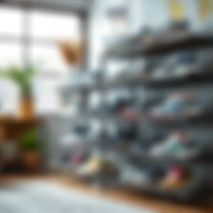 Creative shoe organization idea featuring tennis shoes in a decorative display