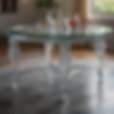 Close-up of glass dining table showcasing intricate details