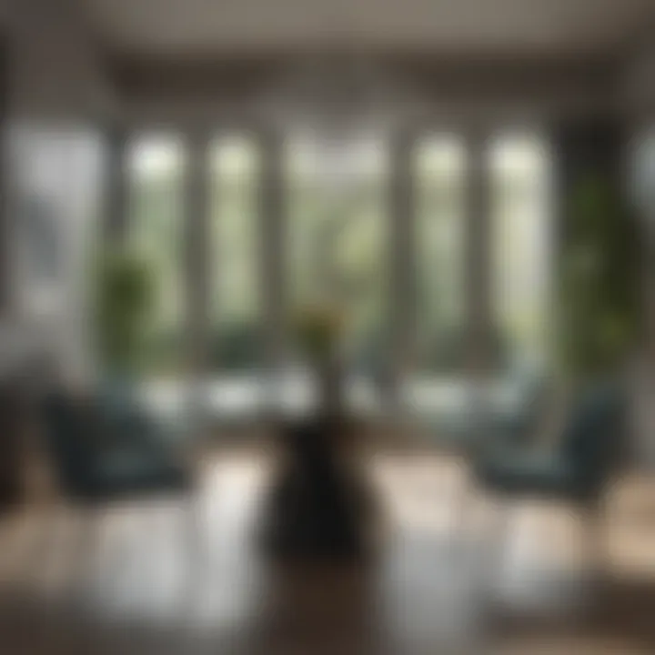 Stylish dining room featuring a glass table surrounded by contemporary chairs