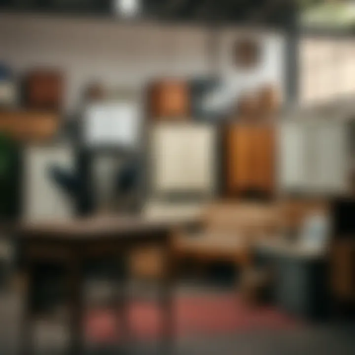 A second-hand market stall with vintage cabinets on display