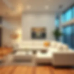 Stylish white sectional sofa in a modern living room