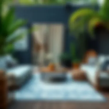 Elegant Outdoor Space Trendy outdoor space featuring an elegant rug