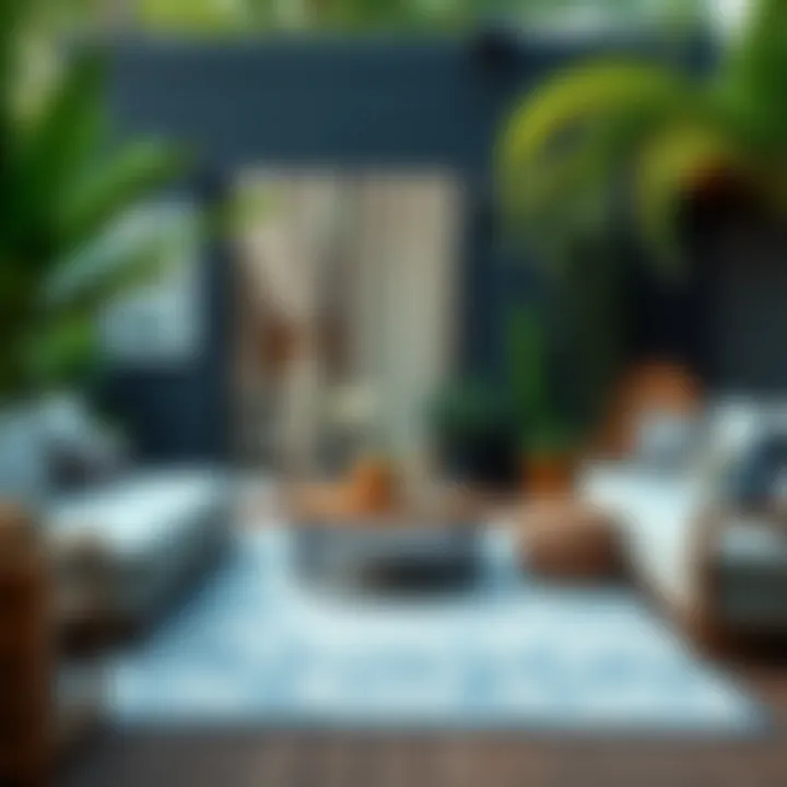 Elegant Outdoor Space Trendy outdoor space featuring an elegant rug