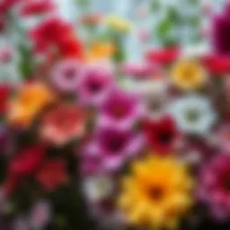 A vibrant assortment of artificial flowers in various colors and styles