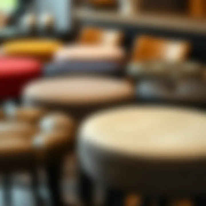 A variety of bar stool seat covers showcasing different materials and textures