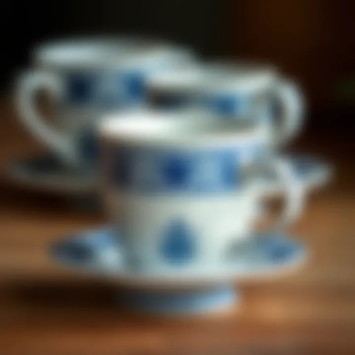 Craftsmanship of Blue and White Coffee Cups Artistic close-up of a blue and white coffee cup showcasing its craftsmanship
