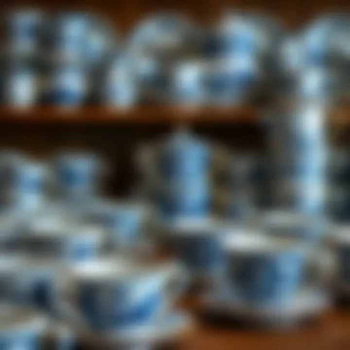 Historical Significance of Blue and White Coffee Cups Historical blue and white coffee cups displayed in a vintage setting