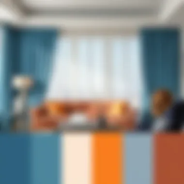 Color palette showcasing compatible shades with blue curtains