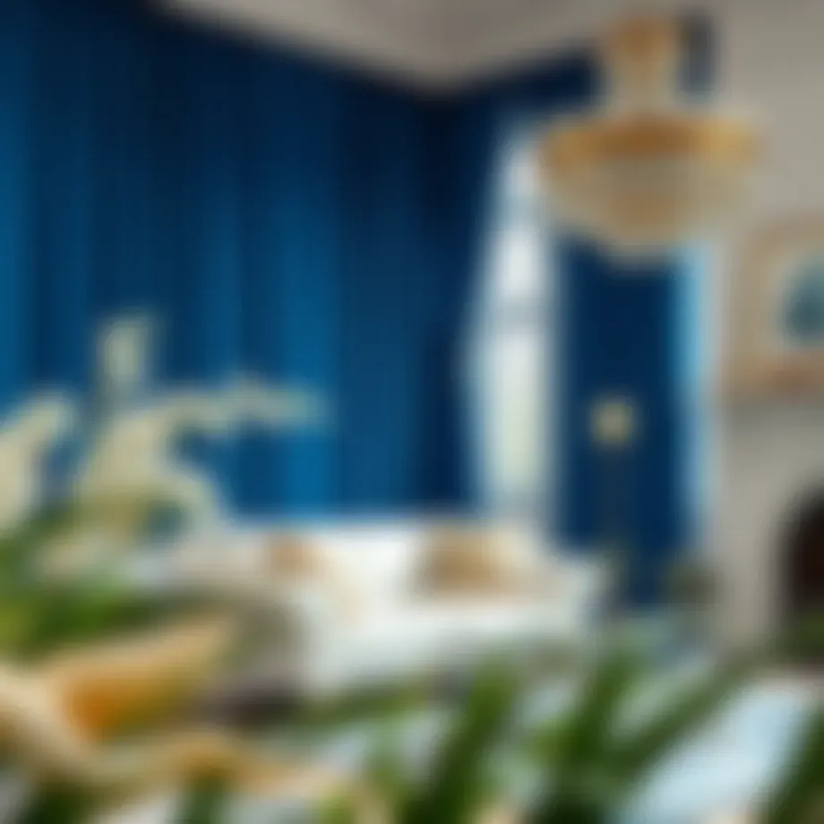 Elegant room featuring deep blue curtains enhancing the decor