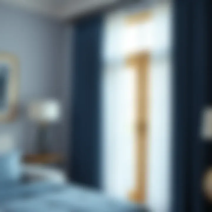 Installation of blue curtains demonstrating proper techniques