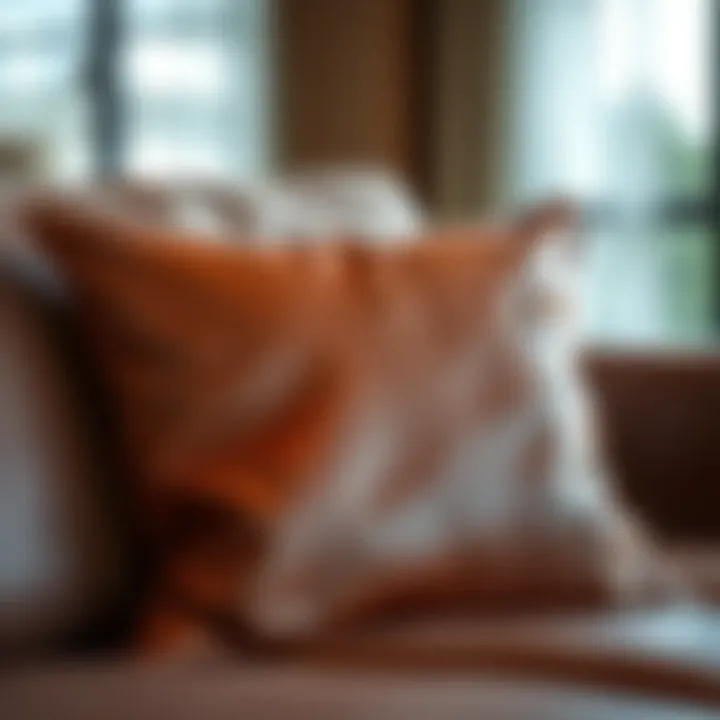 Luxurious brown leather cushion on a modern sofa