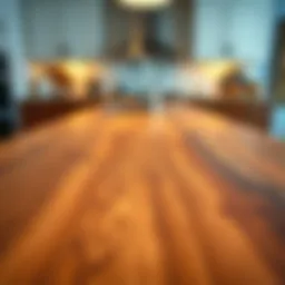 Elegant butcher block countertop showcasing rich wood grains