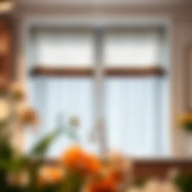 Elegant Two-Piece Kitchen Curtains Elegant two-piece kitchen curtains in a modern kitchen setting