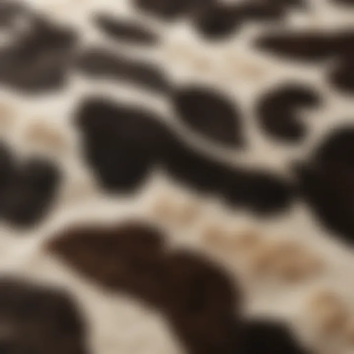 Close-up of the texture and pattern of faux cow print rug