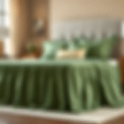 Elegant green queen bedskirt draped elegantly on a bed