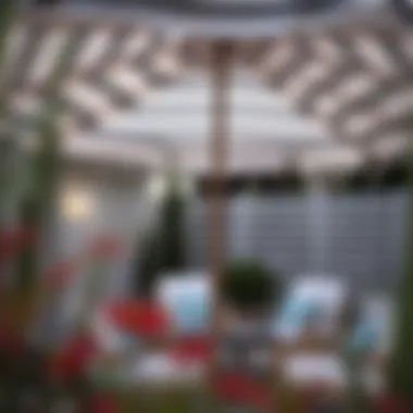 Setting Up a Striped Umbrella for Outdoor Enjoyment Installation process of a grey and white striped outdoor umbrella