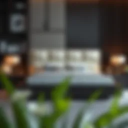 Luxurious king size bed with a modern headboard featuring drawers