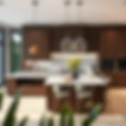 Elegant large kitchen island with integrated seating