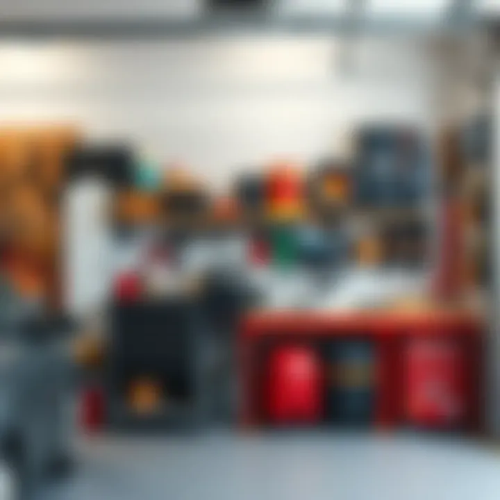 Organized garage with a pegboard and shelving