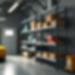 Stylish metal shelving unit in a garage